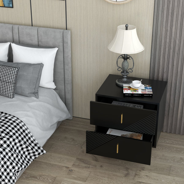 Mercer41 Peless 20 “W Black Night Table With Drawers, 2 Drawer Bedside